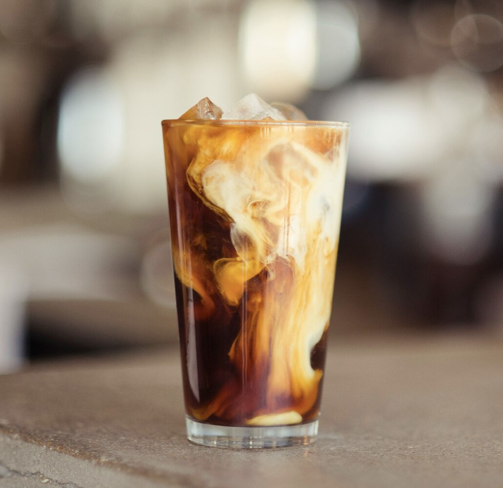glass of iced coffee with milk