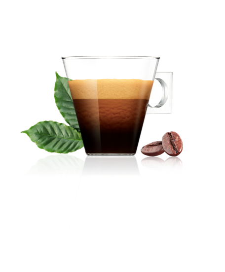 A coffee cup, green leaf and coffee bean